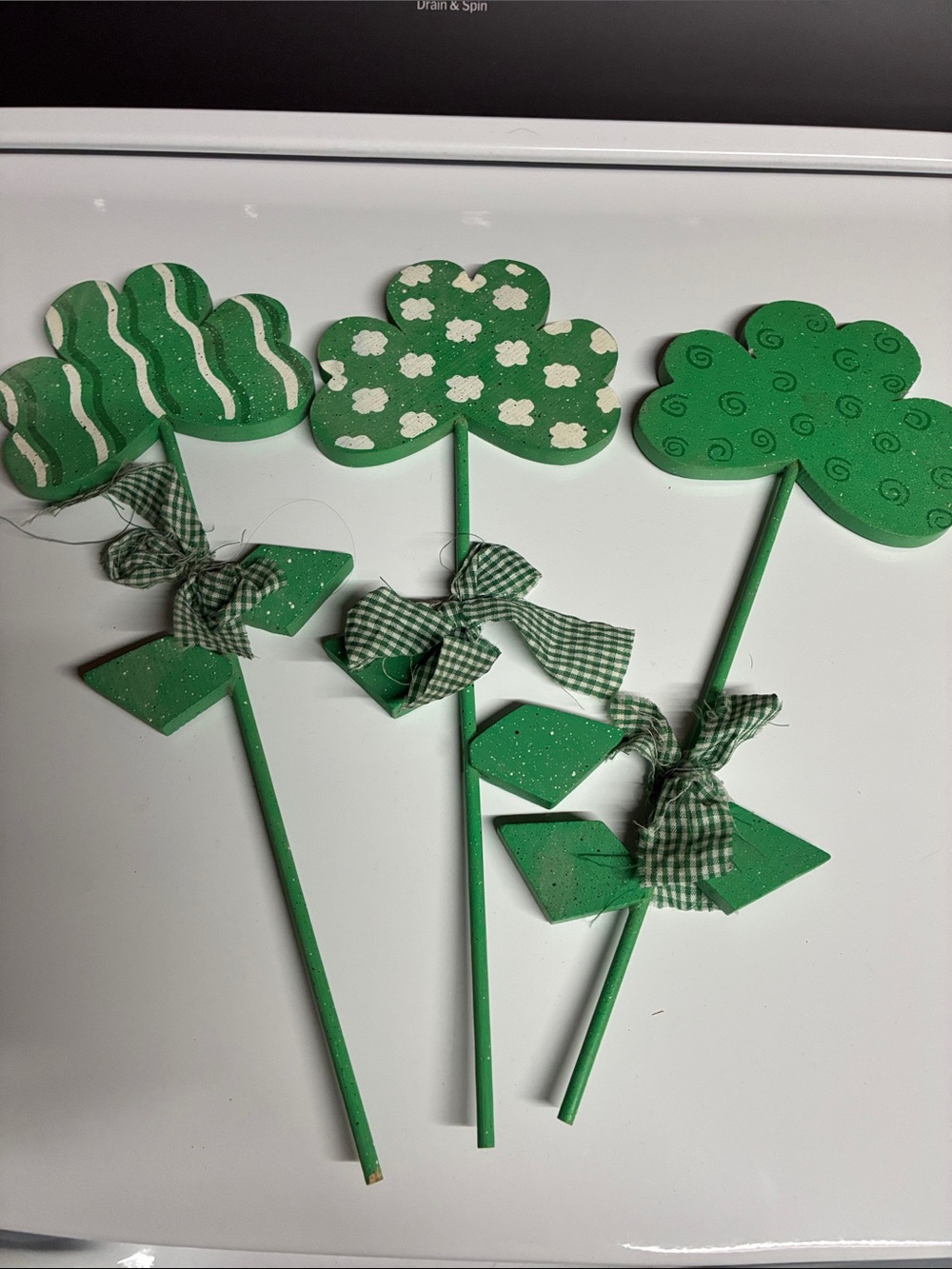 Shamrock wooden decorations with Gingham Bows